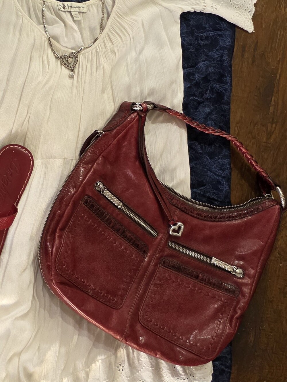 Brighton Florencia Valencia Burgundy Leather Expandable Hobo Bag